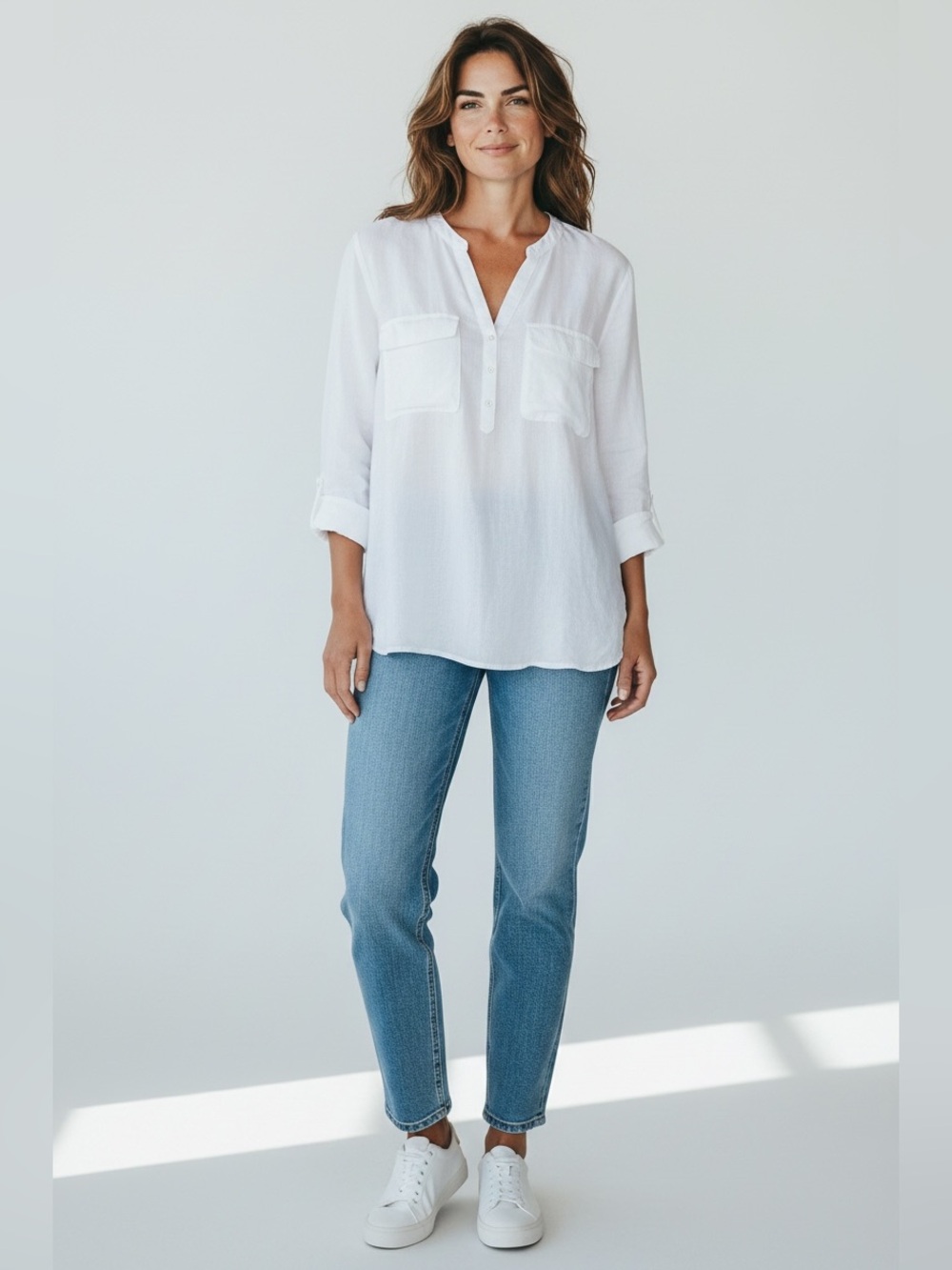 Talbots Casual White Long-Sleeve 100% Linen Button-Down Shirt